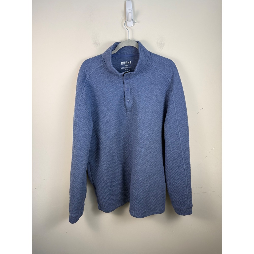 Rhone Weekend Quilted Snap Pullover Blue XL 101953 Mock Neck Sweatshirt Mens